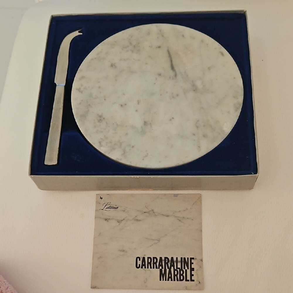 Vintage Carraraline Carrara Marble Cheese Board Set with Knife